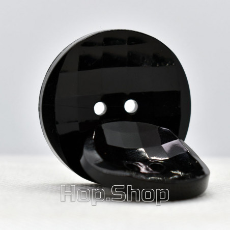 Black glossy plastic button with "squares" texture