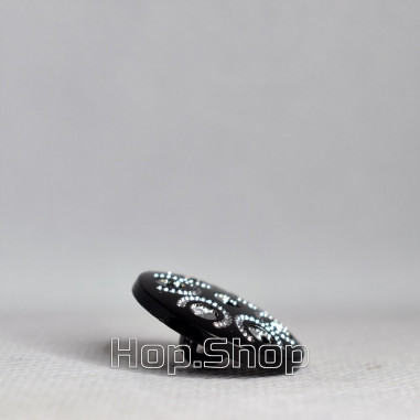 Гудзик чорний на ніжці зі срібним візерунком 36 Ln | Hop.Shop