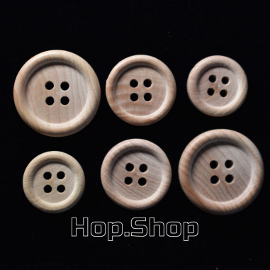 Natural wooden button with a rim, double-sided